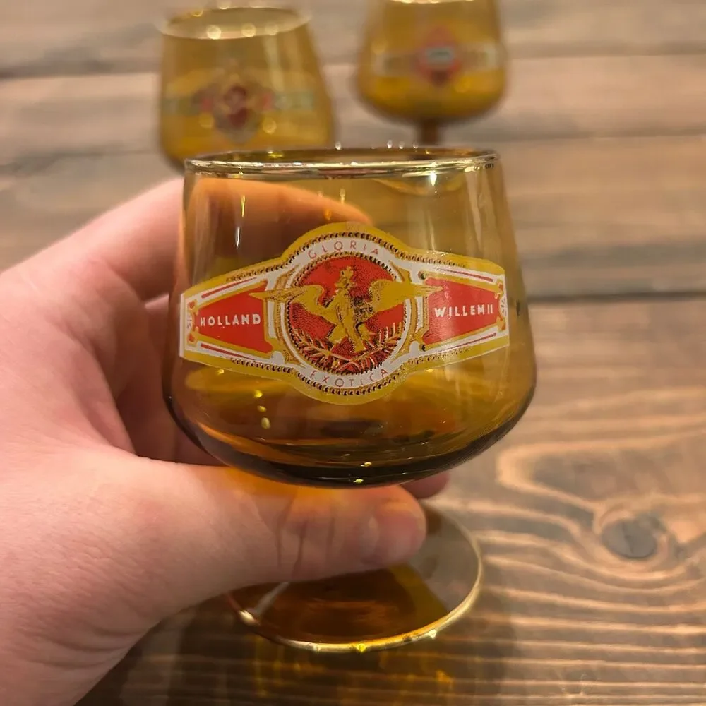 Set of 3 Vintage Willem II Holland Amber Glass Brandy Snifters